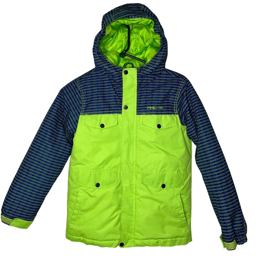 Arctix Kids Medium Snow Jacket Lime Green Blue Hooded Insulated Ski Parka 10 12